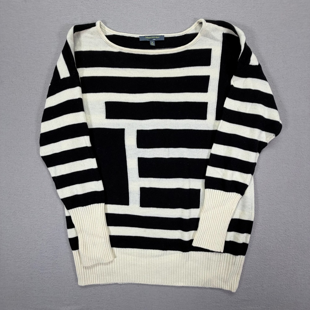Catherine Malandrino Sweater Women Medium Black White Striped Intarsia